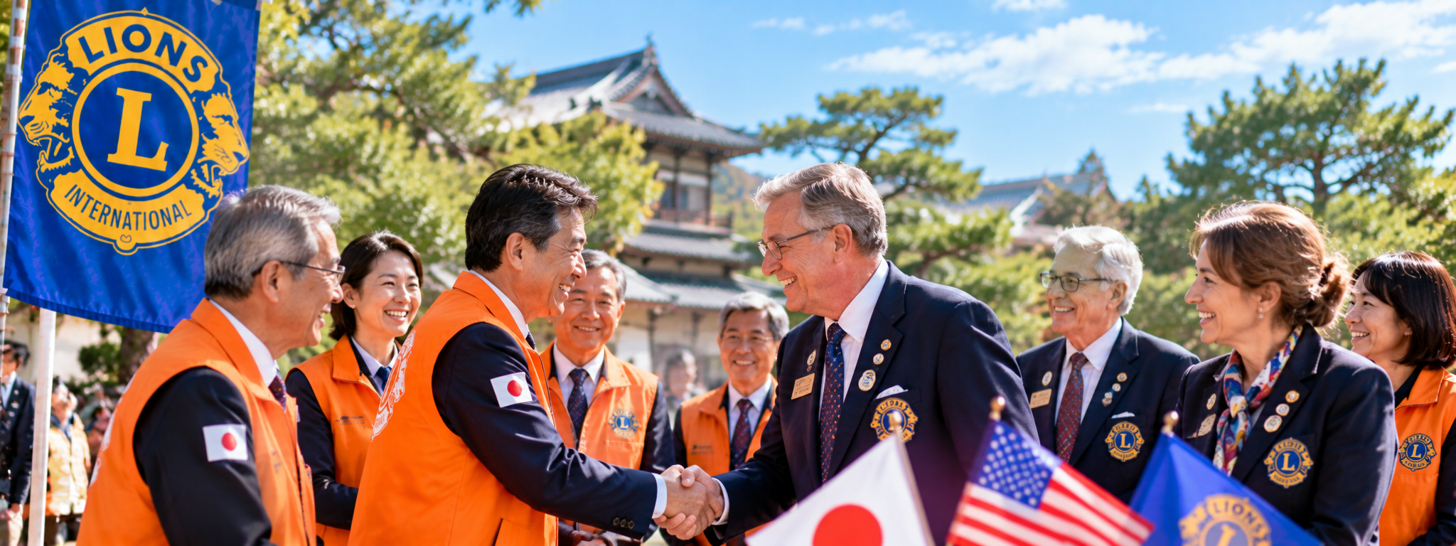 国内外のライオンズクラブの仲間が交流するイメージ