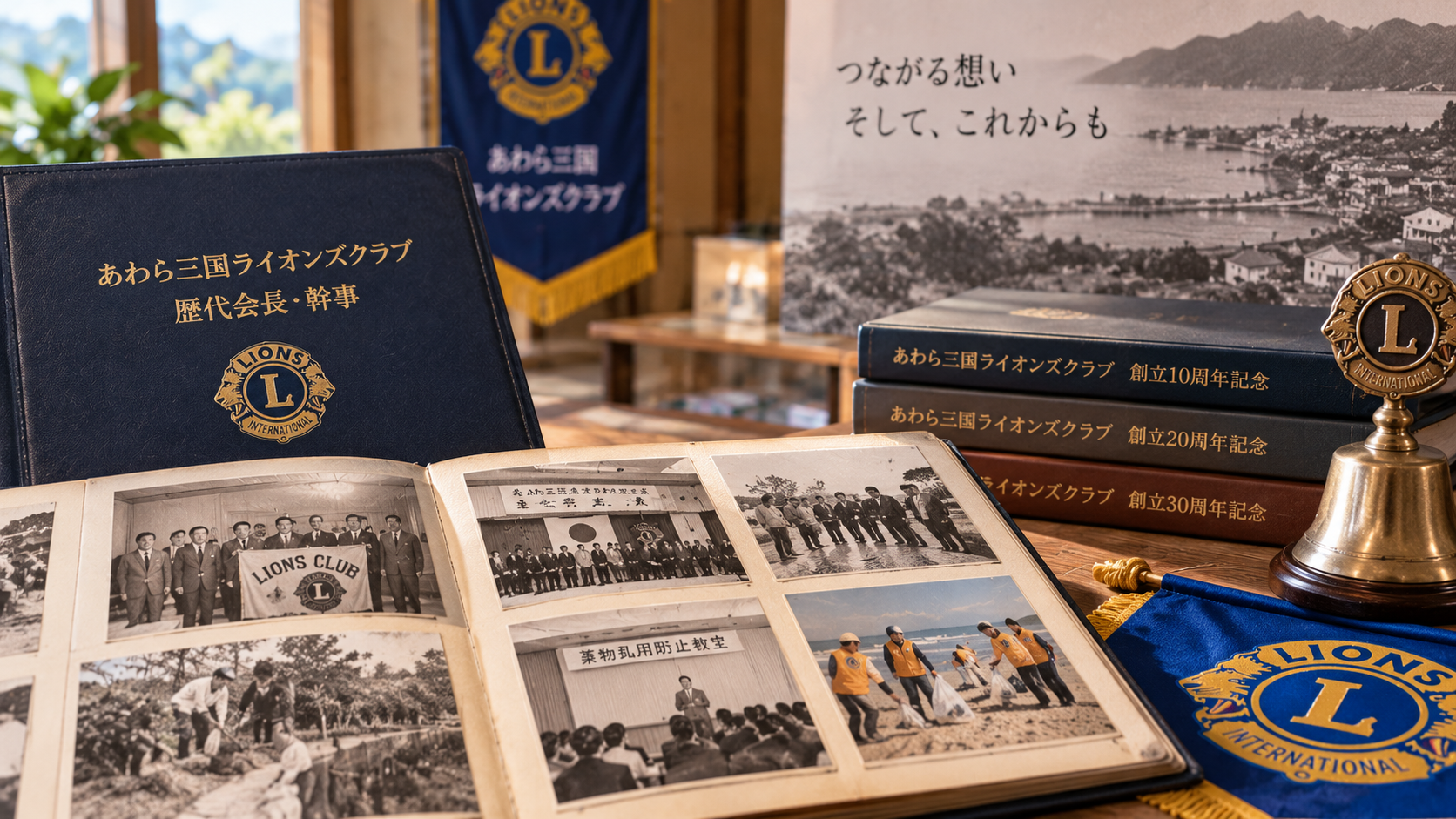 クラブの歩みを伝える記念誌や写真アルバムのイメージ